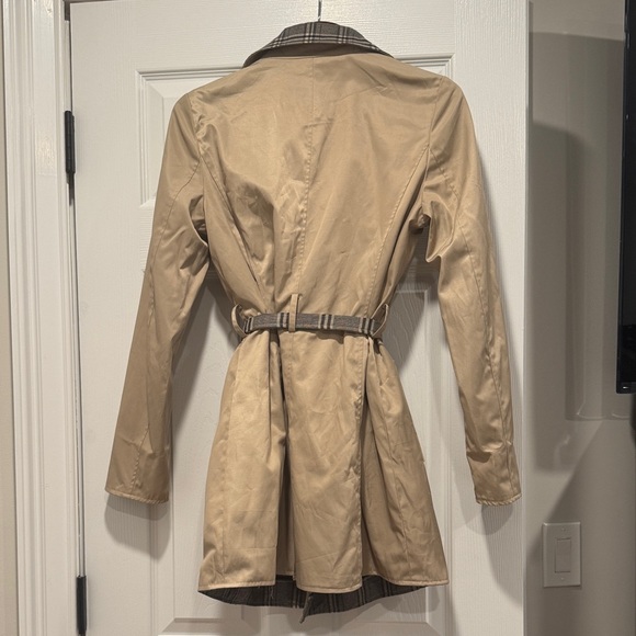 Tan Plaid Lined Women's Trench Coat - Picture 2 of 5